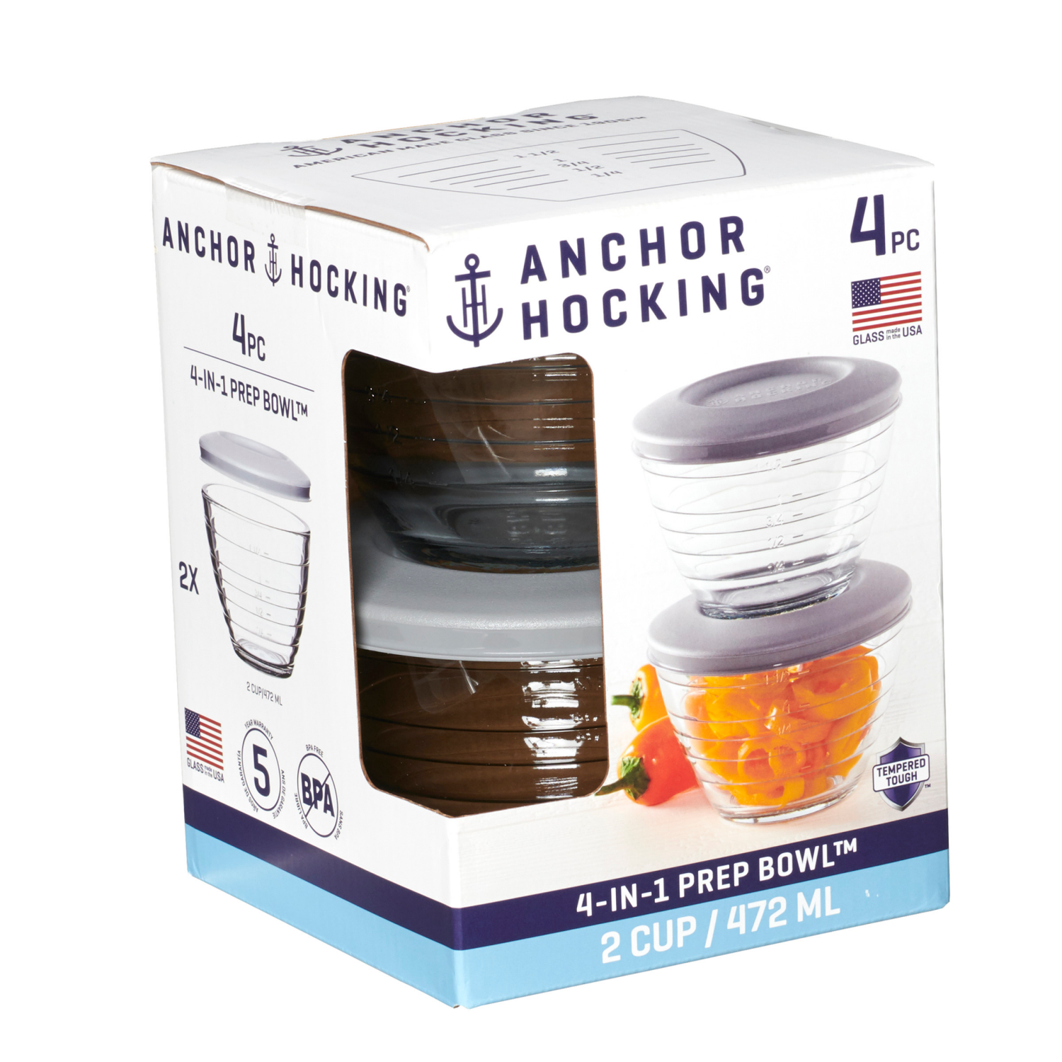 slide 2 of 2, Anchor Hocking 2 cup 4-in-1 Prep Bowls w/Lids Set, 4 ct