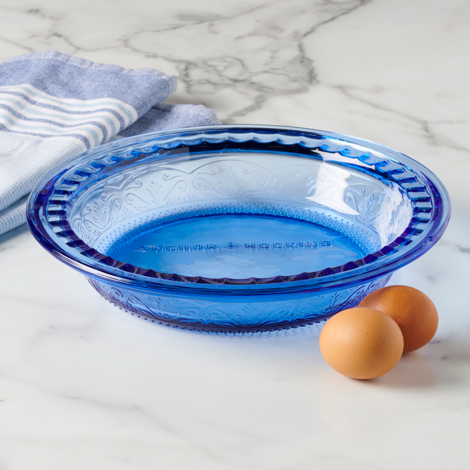 slide 4 of 5, Anchor Hocking 9.25 Inch Laurel Pie Plate In Coastal Blue, 9.5 in