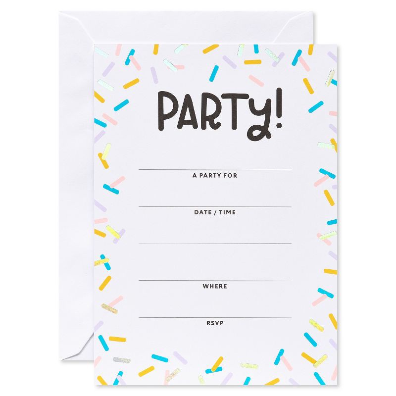 slide 1 of 6, 10ct Birthday Party Invitations Confetti - Spritz™: Kids Typography Cards, Multicolored, Vertical Fold, 5.19"x3.94", 10 ct