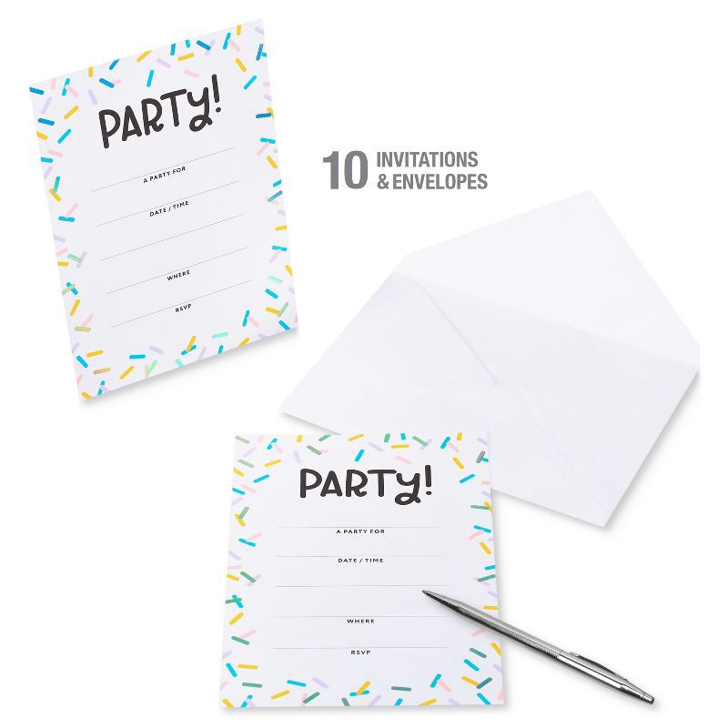slide 3 of 6, 10ct Birthday Party Invitations Confetti - Spritz™: Kids Typography Cards, Multicolored, Vertical Fold, 5.19"x3.94", 10 ct