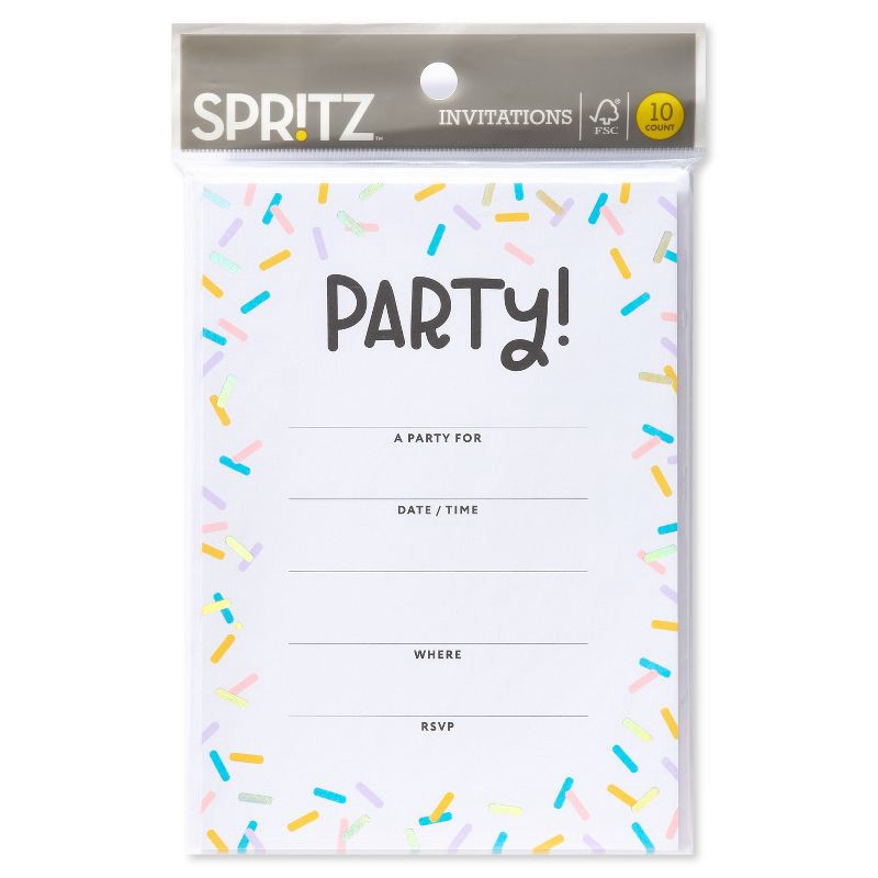 slide 6 of 6, 10ct Birthday Party Invitations Confetti - Spritz™: Kids Typography Cards, Multicolored, Vertical Fold, 5.19"x3.94", 10 ct