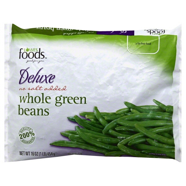 slide 1 of 1, Lowes Foods Deluxe Whole Green Beans No Salt Added, 16 oz