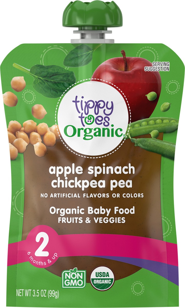 slide 10 of 14, Tippy Toes Organic 2 (6 Months & Up) Apple Spinach Chickpea Pea Baby Food 3.5 oz, 