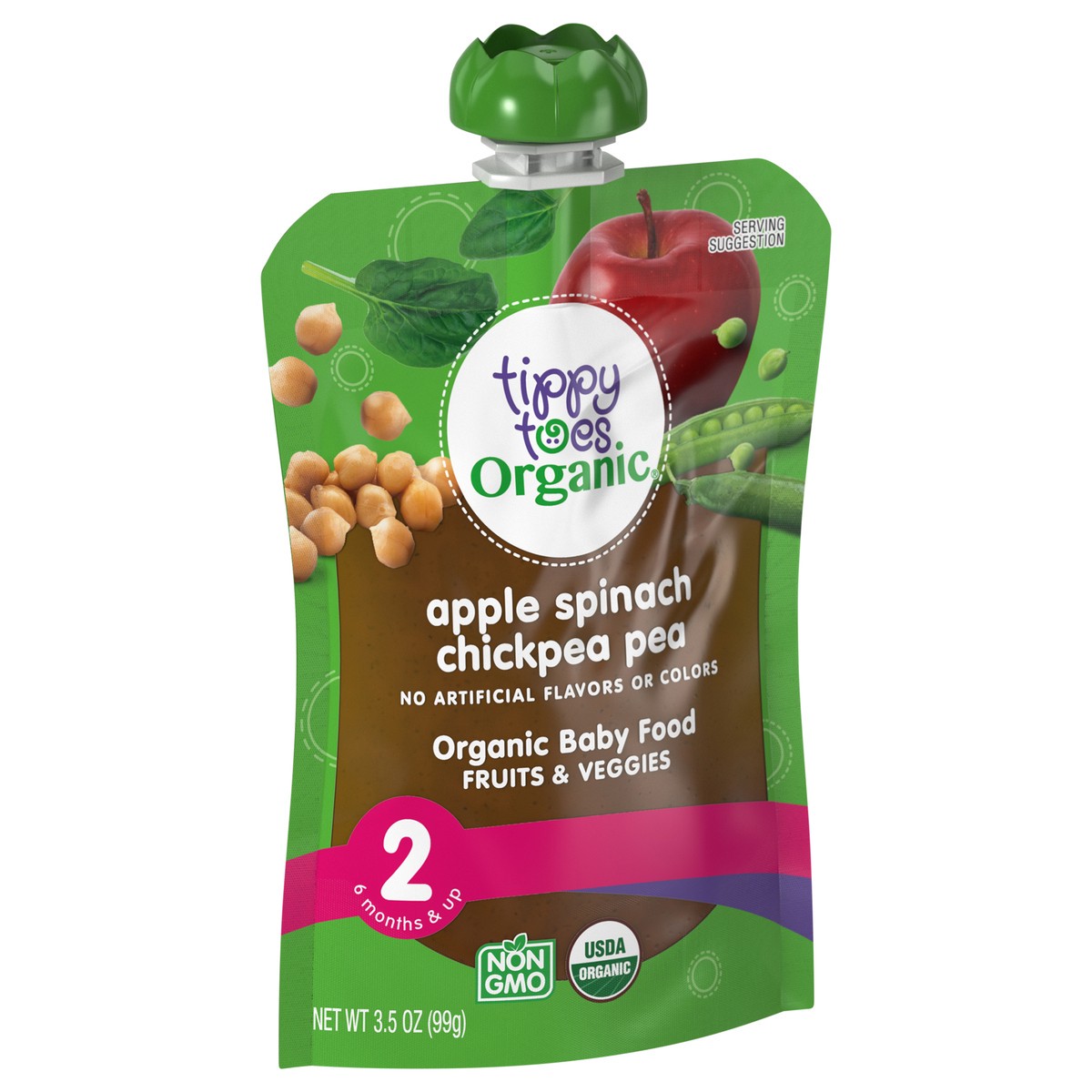 slide 4 of 14, Tippy Toes Organic 2 (6 Months & Up) Apple Spinach Chickpea Pea Baby Food 3.5 oz, 