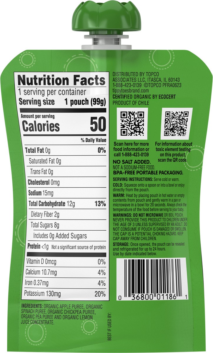 slide 6 of 14, Tippy Toes Organic 2 (6 Months & Up) Apple Spinach Chickpea Pea Baby Food 3.5 oz, 