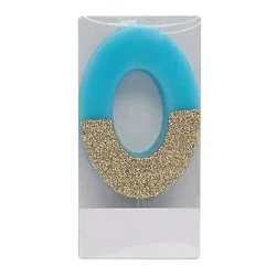 Number 0 Glitter Candle Blue/Gold - Spritz™: Birthday Cake Decoration, Wax, 4" Height, Single Piece