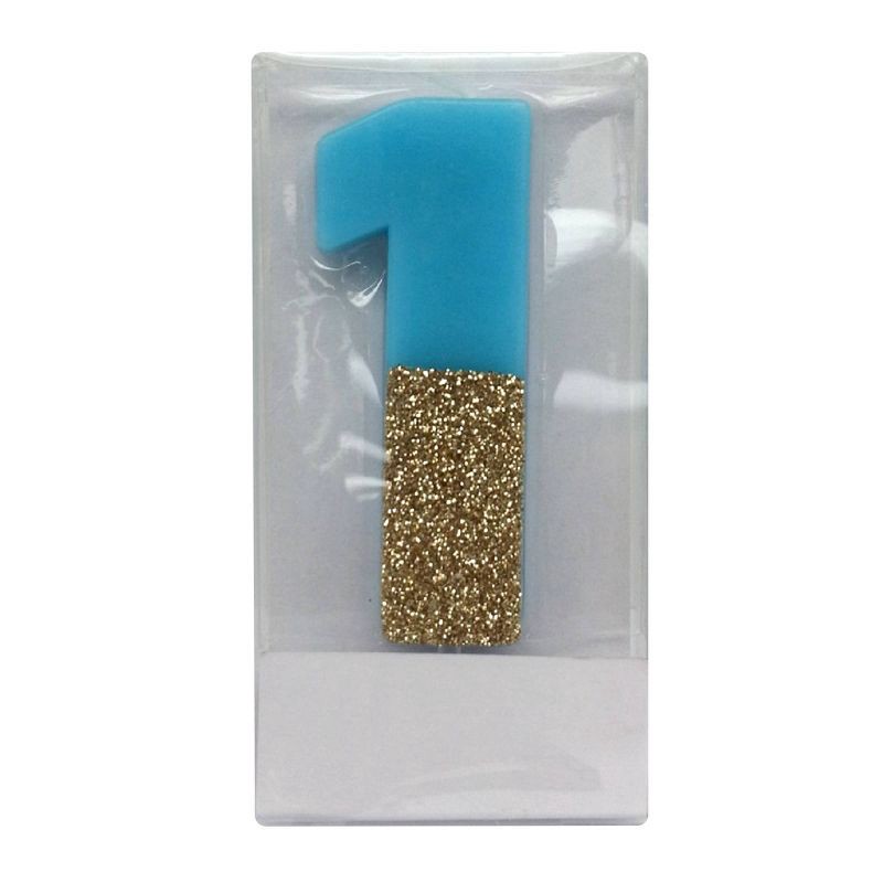 slide 1 of 1, Number 1 Glitter Candle Blue/Gold - Spritz™: Birthday Number Candle, 4" Wax Cake Decoration, 1 ct