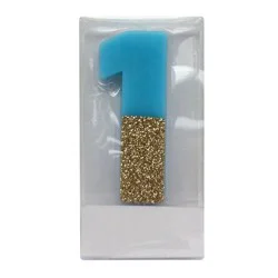 Number 1 Glitter Candle Blue/Gold - Spritz™: Birthday Number Candle, 4" Wax Cake Decoration