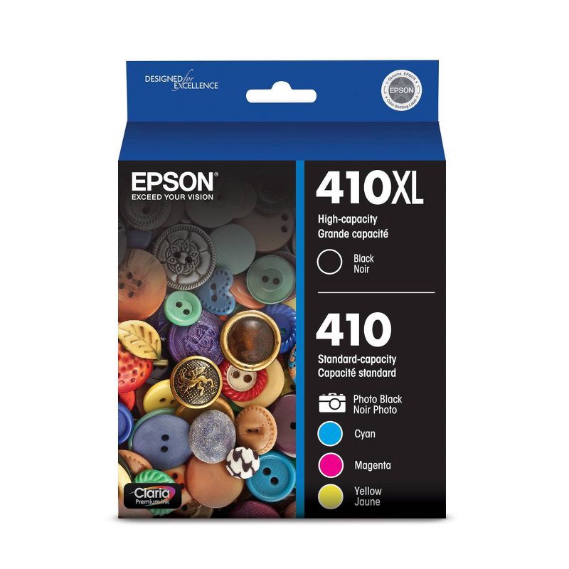 slide 1 of 4, Epson 410XL Black & Standard Capacity Photo Black - C/M/Y Ink Cartridges Combo 5pk (T410XL-BCS), 5 ct