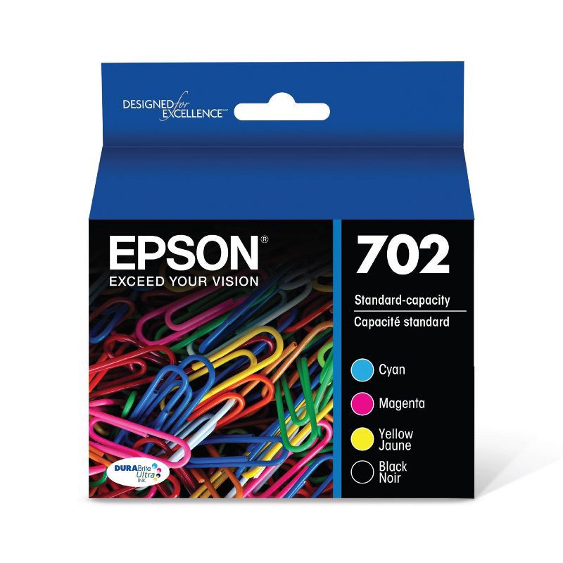 slide 1 of 6, Epson 702 Black C/M/Y 4pk Combo Ink Cartridges - Black Cyan Magenta Yellow (T702120-BCS), 4 ct