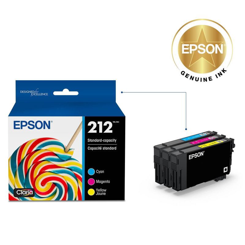 slide 3 of 6, Epson 212 C/M/Y 3pk Ink Cartridges - Cyan Magenta Yellow (T212520-CP), 3 ct