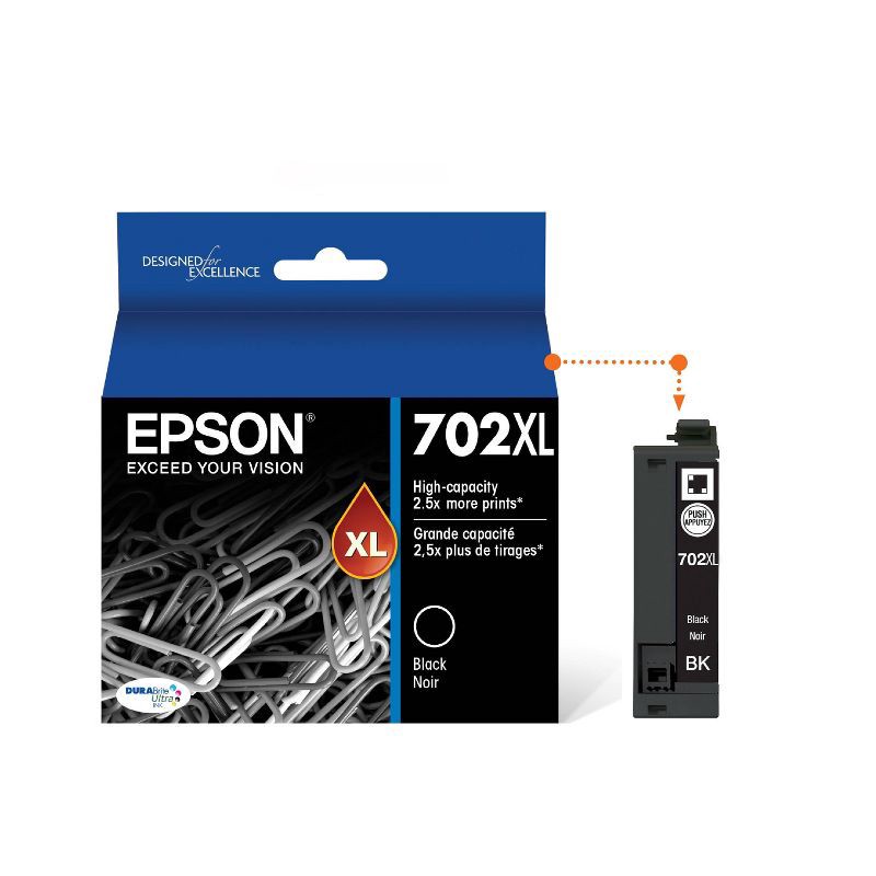 slide 2 of 7, Epson 702XL Single Ink Cartridge - Black (T702XL120-CP), 1 ct