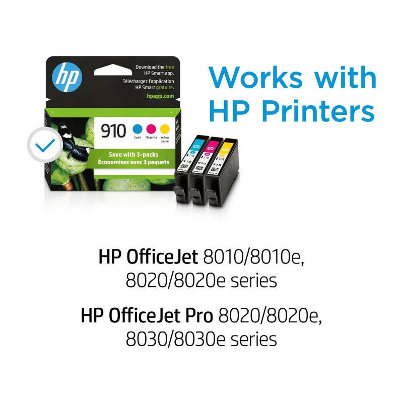slide 2 of 16, HP Inc. HP 910 Original Ink Combo 3-Pack - CMY (3YN97AN): Printer Ink Cartridges, Standard Yield, 1 ct