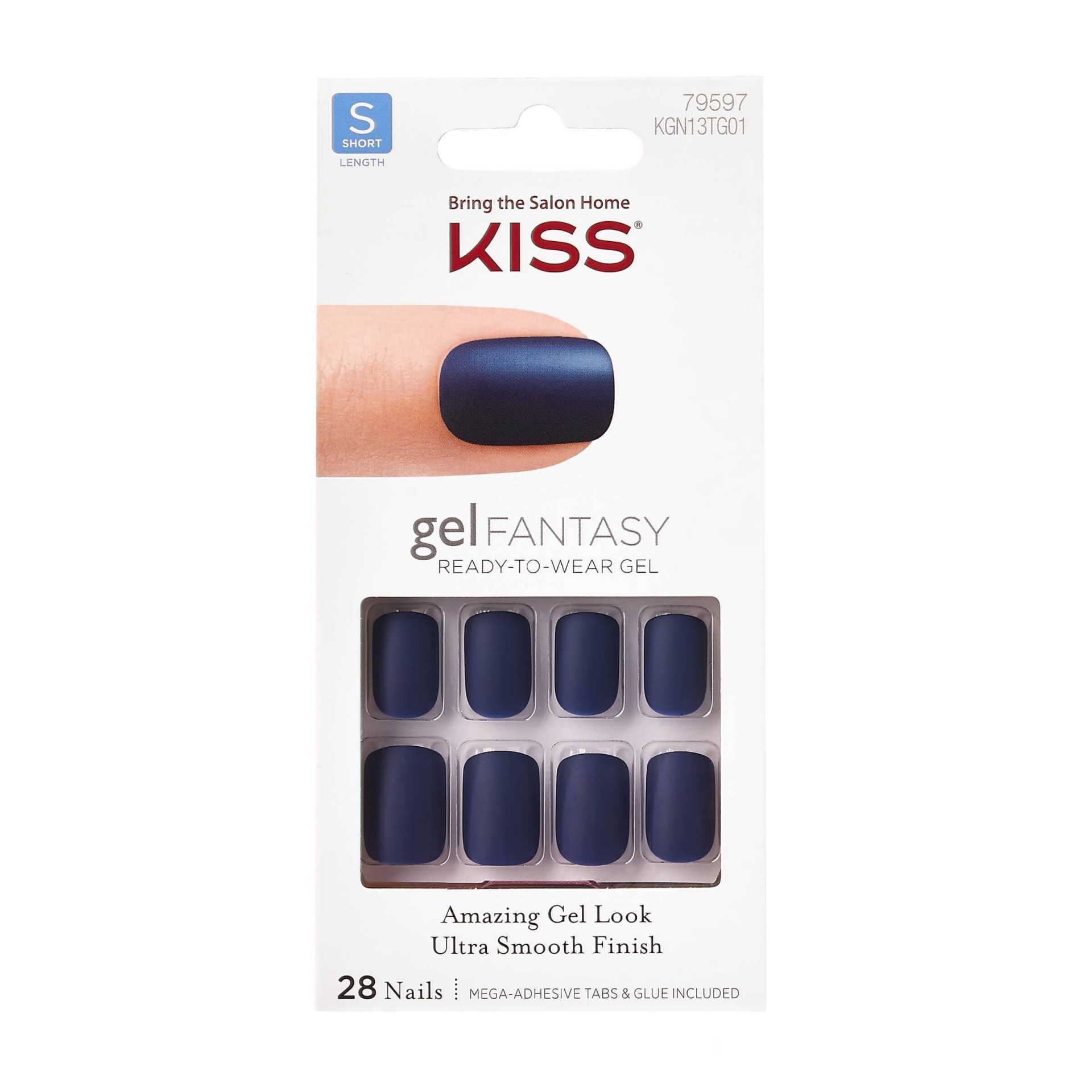 slide 1 of 4, Kiss Nails Kiss Gel Fantasy Ready-To-Wear Fake Nails - Dark Blue, 28 ct