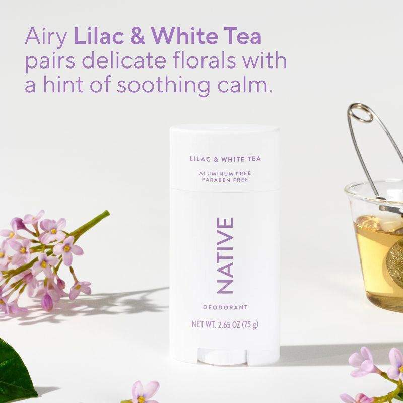 slide 4 of 10, Native Solid Deodorant for Women & Men - Lilac & White Tea - Aluminum-Free 2.65oz, 2.65 oz