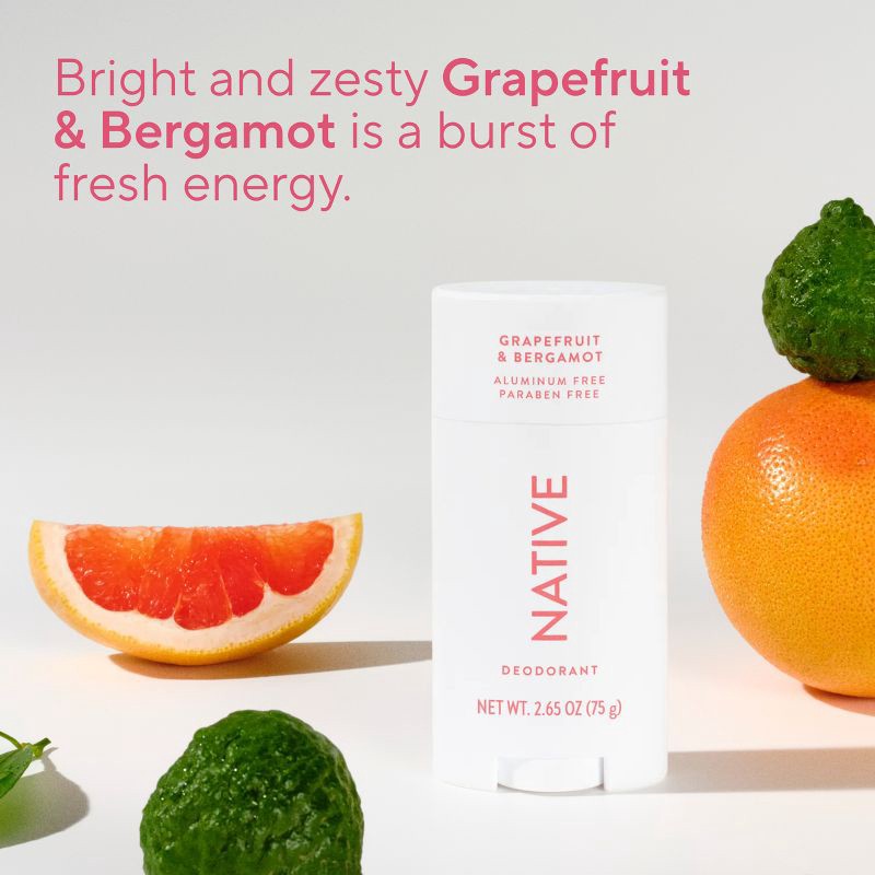 slide 4 of 10, Native Solid Deodorant for Women & Men - Grapefruit & Bergamot - Aluminum-Free 2.65oz, 2.65 oz