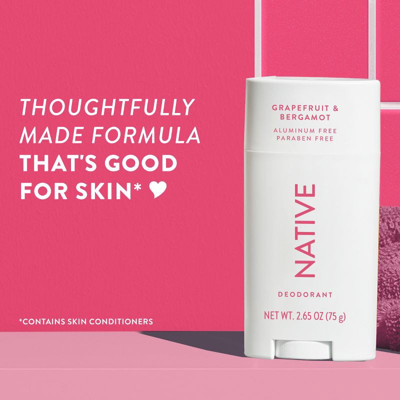 slide 5 of 10, Native Solid Deodorant for Women & Men - Grapefruit & Bergamot - Aluminum-Free 2.65oz, 2.65 oz