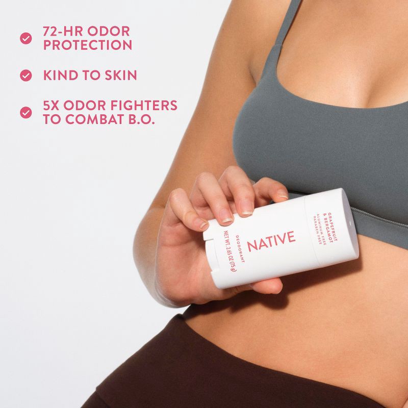 slide 7 of 10, Native Solid Deodorant for Women & Men - Grapefruit & Bergamot - Aluminum-Free 2.65oz, 2.65 oz
