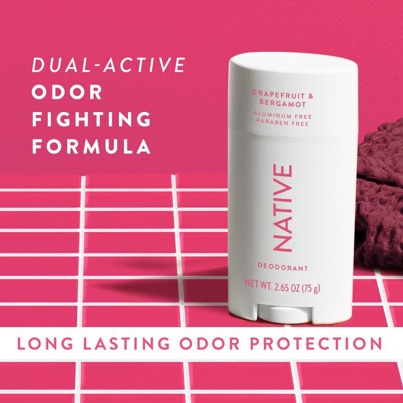 slide 7 of 10, Native Solid Deodorant for Women & Men - Grapefruit & Bergamot - Aluminum-Free 2.65oz, 2.65 oz