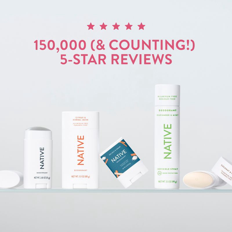 slide 8 of 10, Native Solid Deodorant for Women & Men - Grapefruit & Bergamot - Aluminum-Free 2.65oz, 2.65 oz
