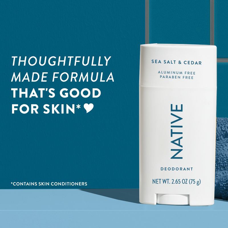 slide 5 of 10, Native Solid Deodorant for Men & Women - Sea Salt & Cedar - Aluminum-Free 2.65oz, 2.65 oz