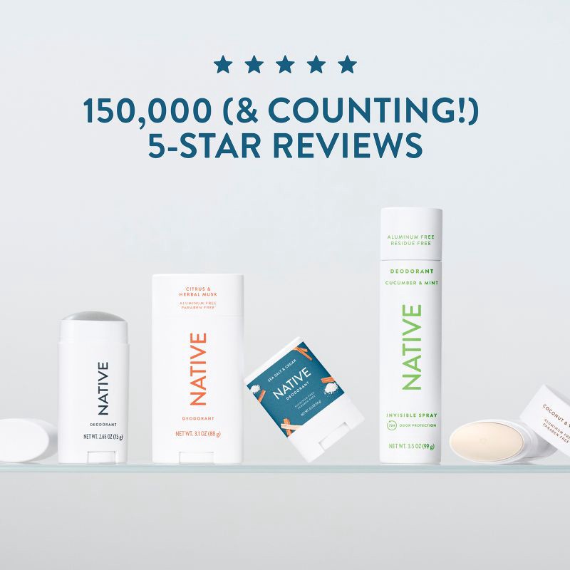 slide 8 of 10, Native Solid Deodorant for Men & Women - Sea Salt & Cedar - Aluminum-Free 2.65oz, 2.65 oz