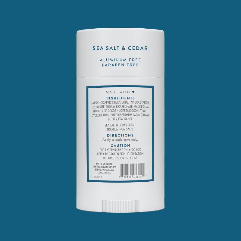 slide 9 of 10, Native Solid Deodorant for Men & Women - Sea Salt & Cedar - Aluminum-Free 2.65oz, 2.65 oz