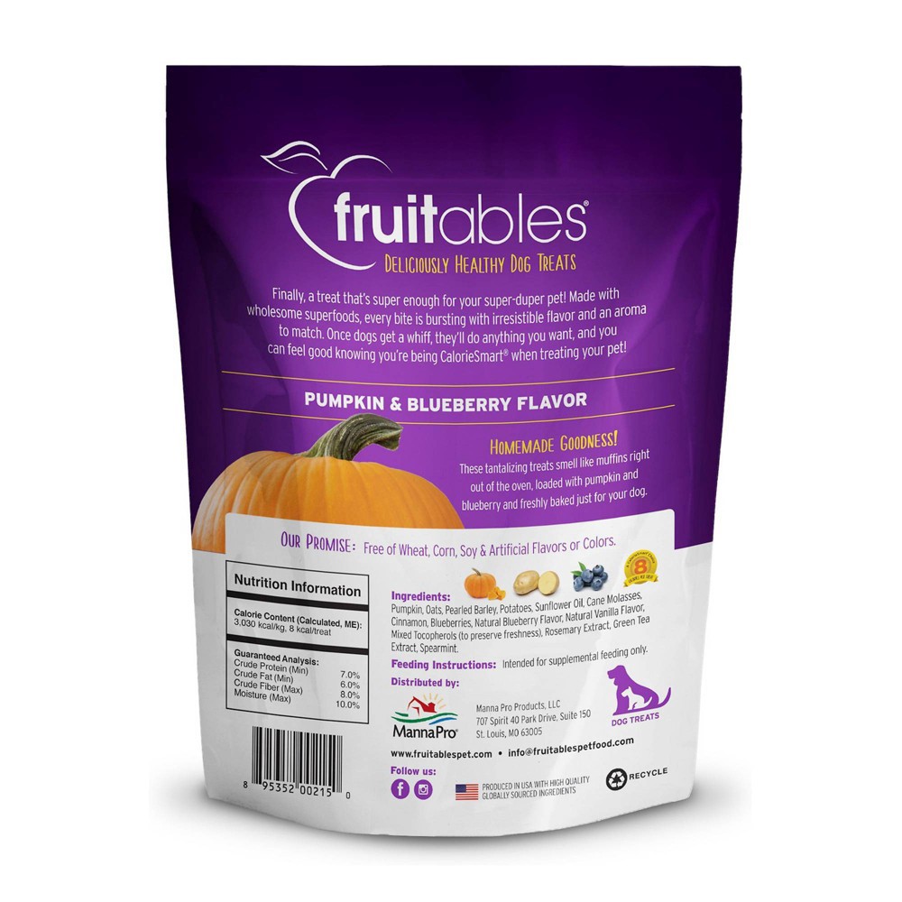 slide 3 of 7, Fruitables Baked Pumpkin and Blueberry Flavor Healthy Low Calorie Dog Treats - 7oz, 7 oz