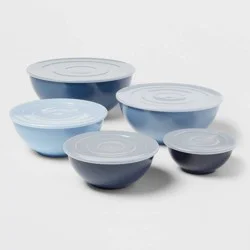 5pc Plastic Mixing Bowl Set with Lids Blue - Made By Design