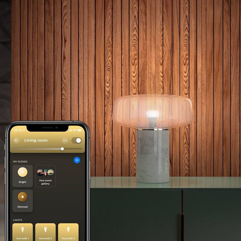 slide 4 of 8, Philips Hue A19 75W Smart LED Bulb White: Dimmable, Smartphone Controlled, 1100 Lumens, Energy Star Certified, 1 ct