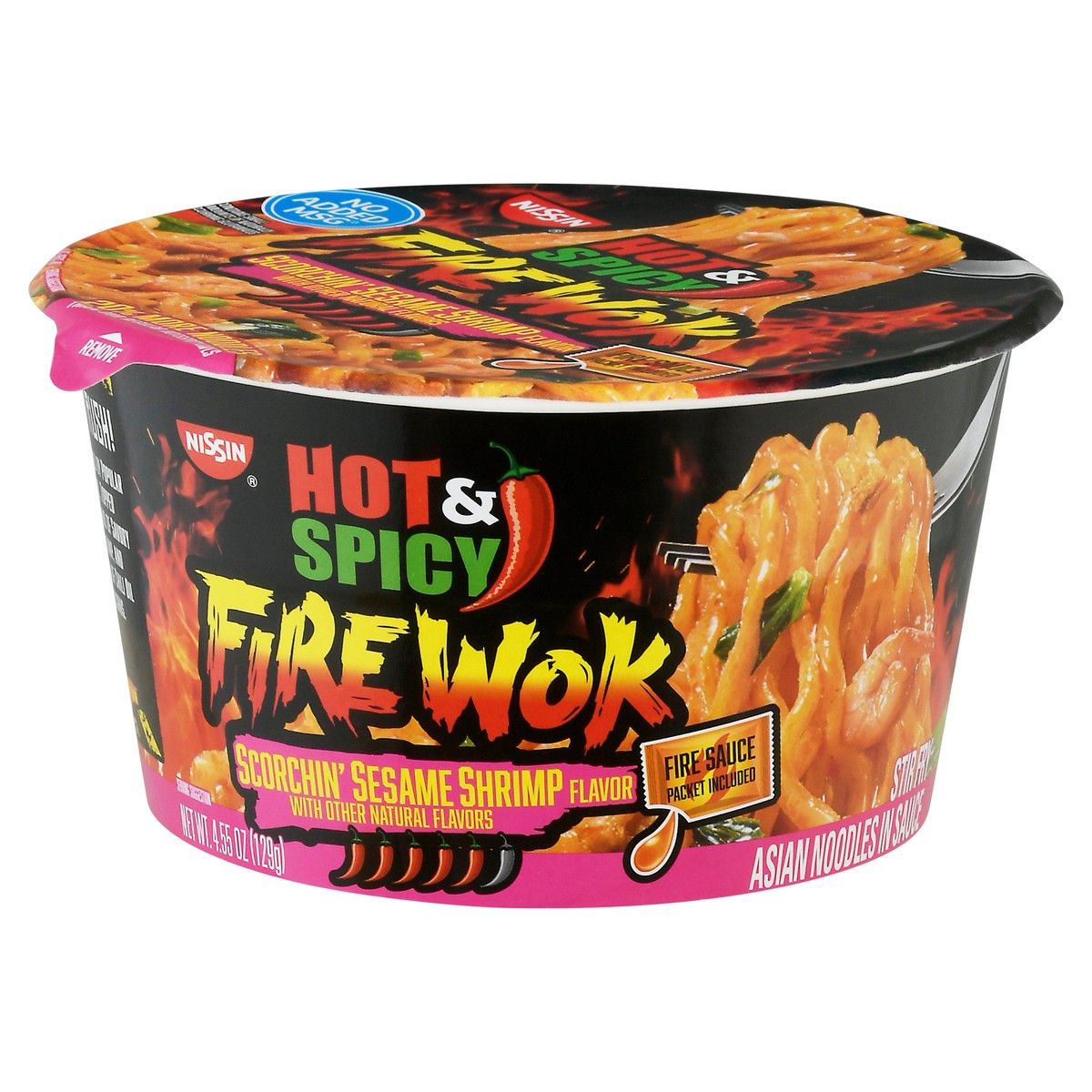 slide 8 of 9, Nissin Fire Wok Hot & Spicy Scorchin' Sesame Shrimp Flavor Stir Fry Asian Noodles in Sauce 4.55 oz, 4.55 oz