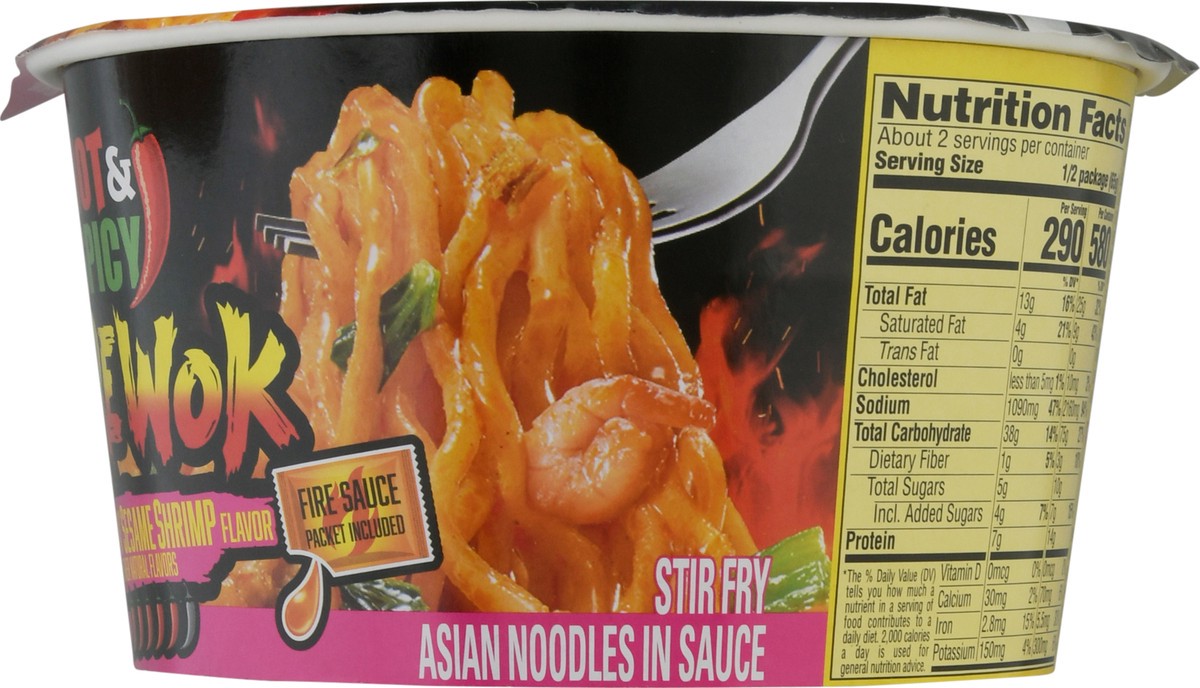 slide 3 of 9, Nissin Fire Wok Hot & Spicy Scorchin' Sesame Shrimp Flavor Stir Fry Asian Noodles in Sauce 4.55 oz, 4.55 oz