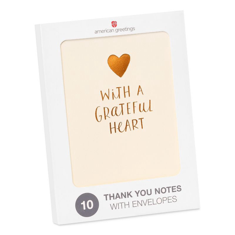 slide 4 of 4, American Greetings 10ct Thank You Cards with Envelopes Grateful Gold Heart, 10 ct