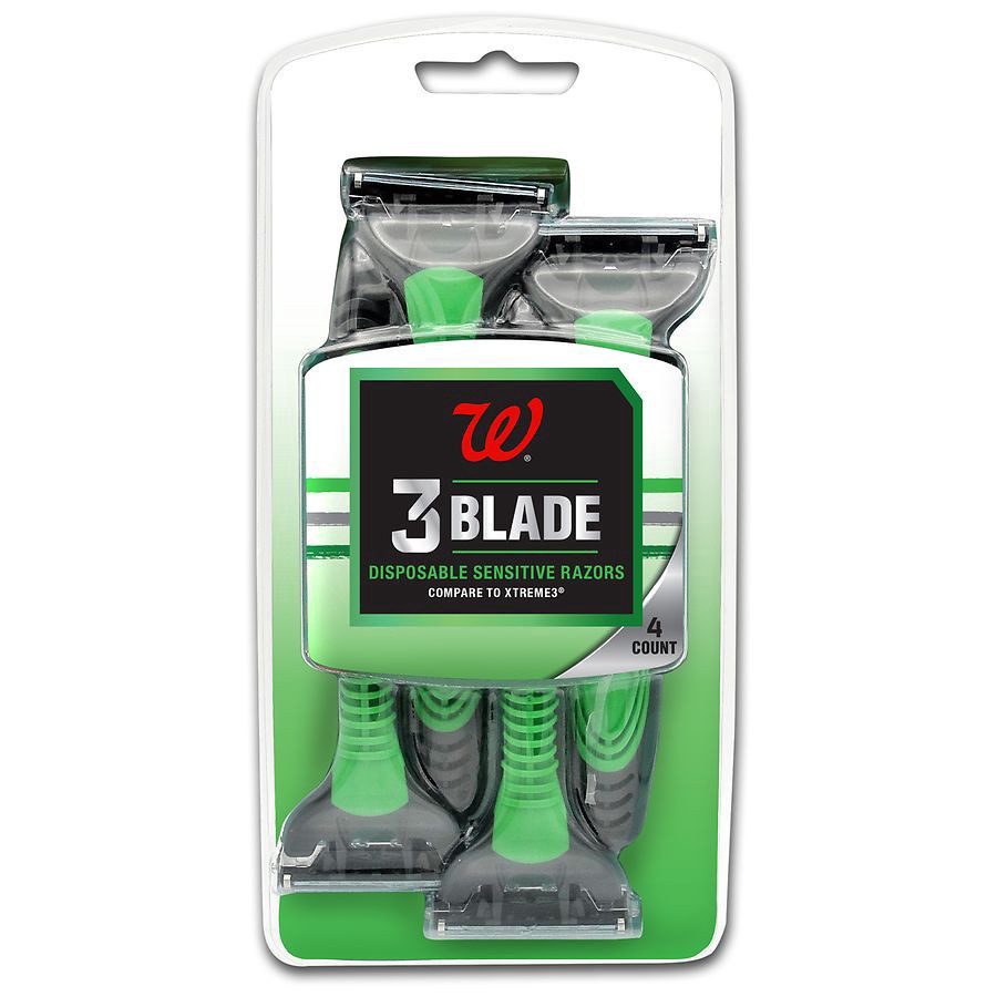 slide 1 of 2, Walgreens Men's 3 Blade Disposable Sensitive Razors, 4 ct