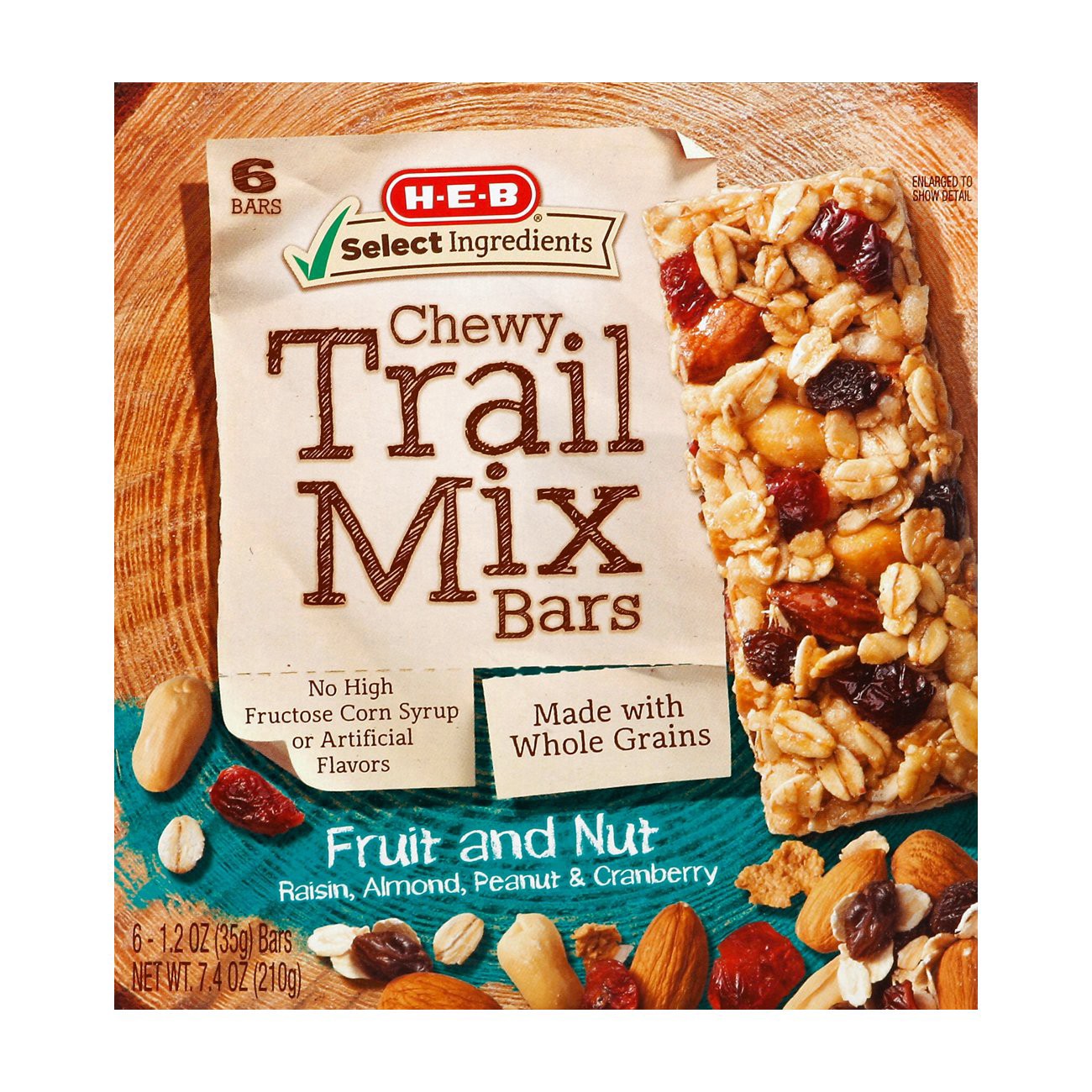 slide 1 of 1, H-E-B Chewy Fruit and Nut Trail Mix Bars, 6 ct
