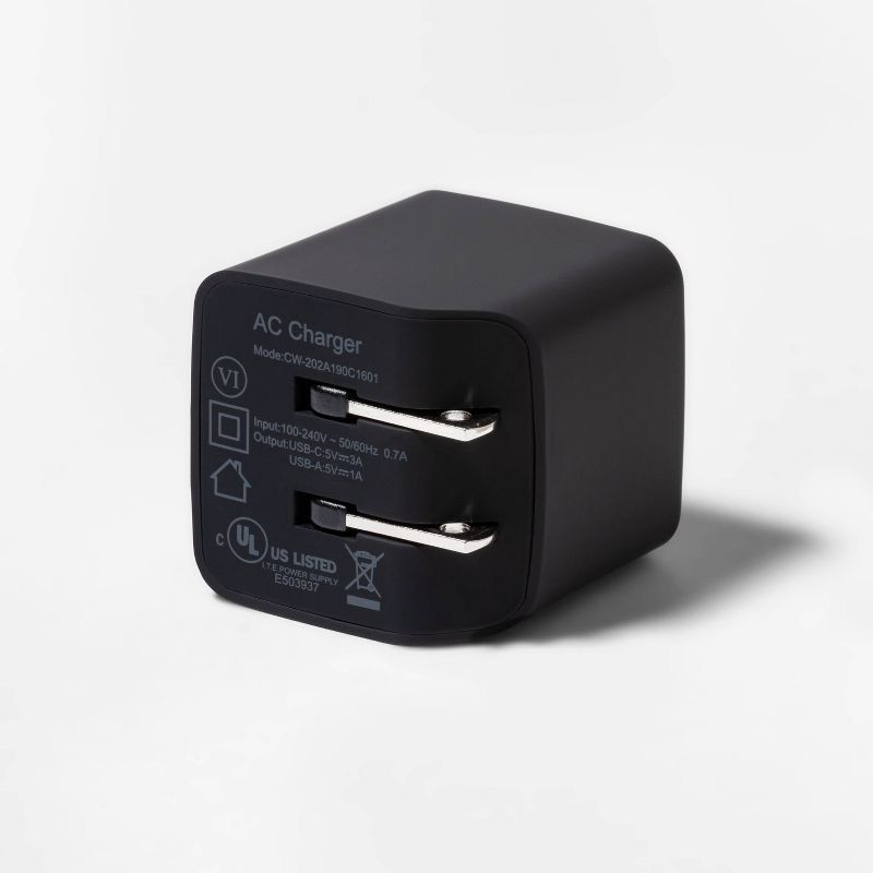 slide 4 of 4, 2-Port Wall Charger 15W USB-C & 5W USB-A (with 6' Lightning to USB-A Cable) - heyday™ Black/Gold: phone charging block, 1 ct