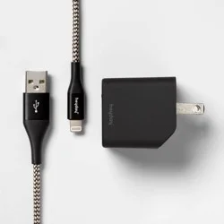 2-Port Wall Charger 15W USB-C & 5W USB-A (with 6' Lightning to USB-A Cable) - heyday™ Black/Gold: phone charging block