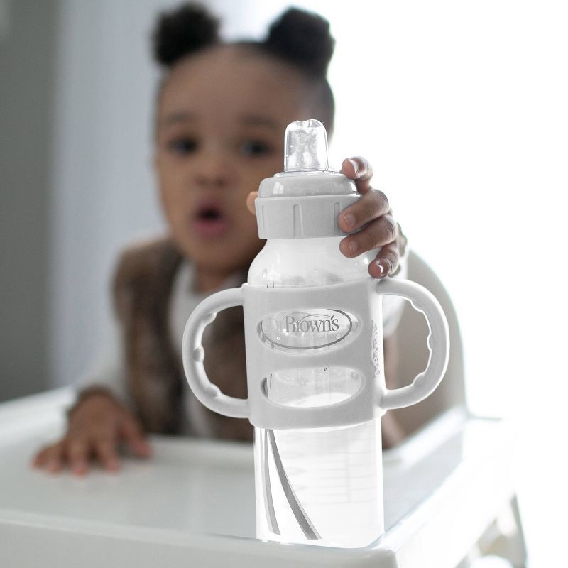 slide 3 of 6, Dr. Brown's 8oz Milestones Narrow Sippy Bottle with Silicone Handles & Soft Spout - 6m+ - Gray, 8 oz