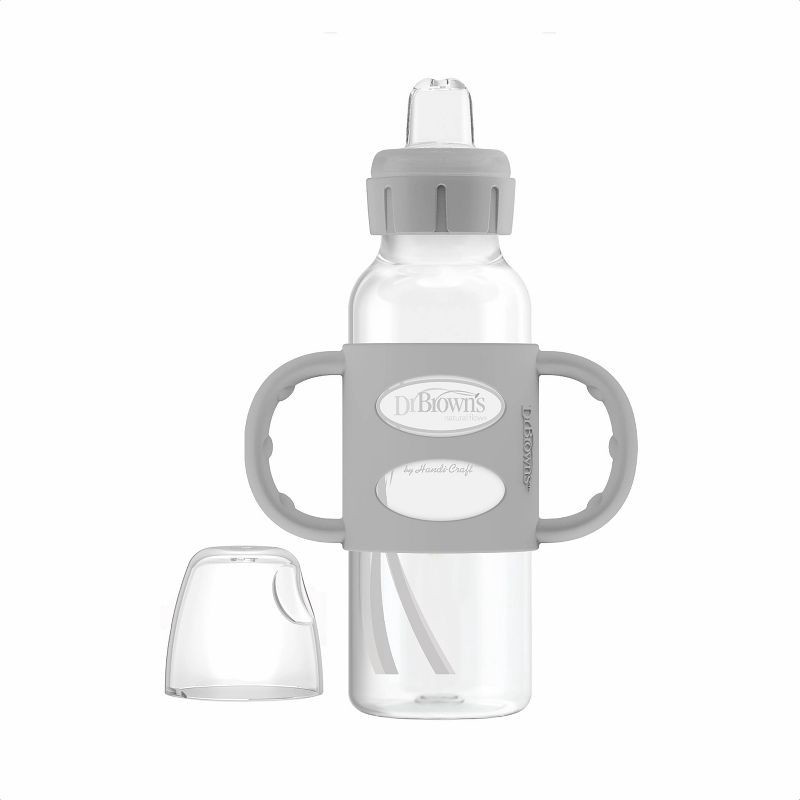 slide 1 of 6, Dr. Brown's 8oz Milestones Narrow Sippy Bottle with Silicone Handles & Soft Spout - 6m+ - Gray, 8 oz