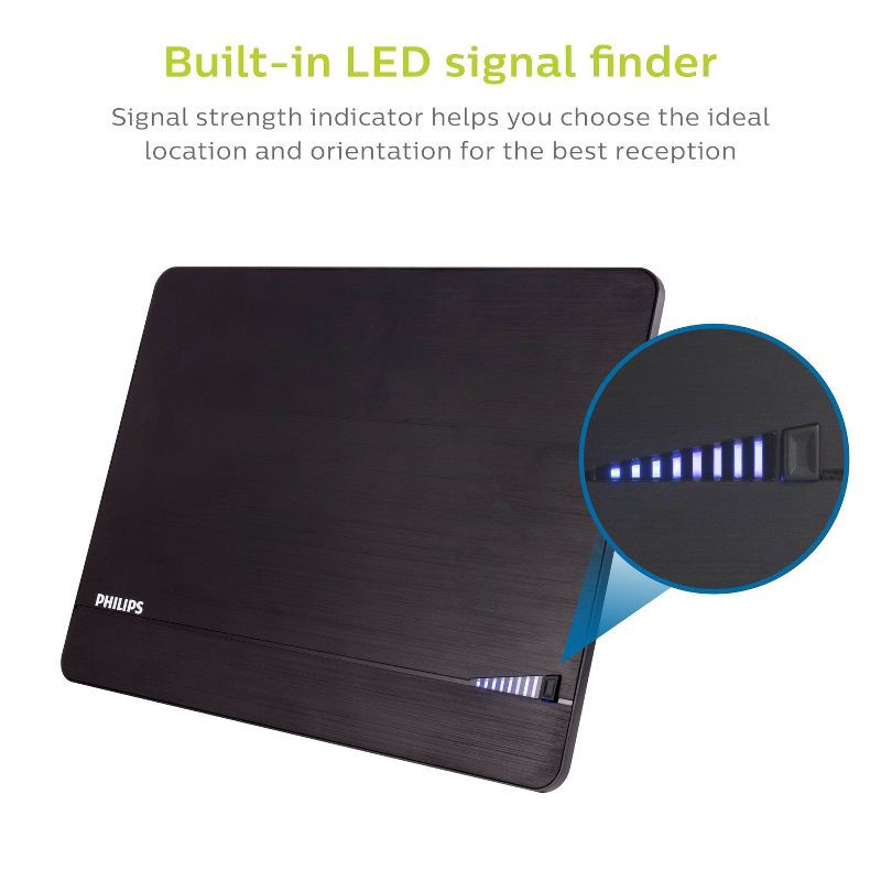 slide 4 of 7, Philips Elite Indoor Amplified Signal Finder TV Antenna with 10 ft. Coax Included - Black: HDTV & Wall Mount, 10 ft
