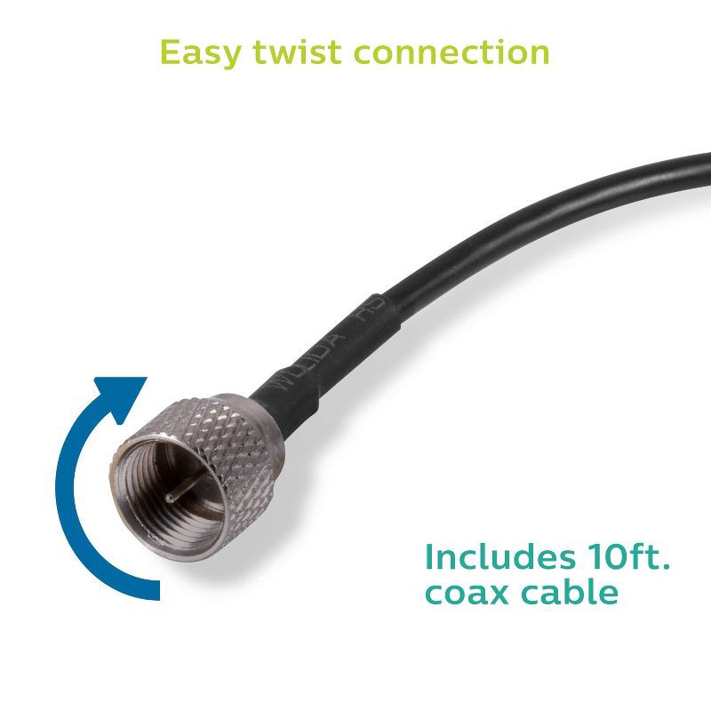 slide 5 of 7, Philips Elite Indoor Amplified Signal Finder TV Antenna with 10 ft. Coax Included - Black: HDTV & Wall Mount, 10 ft