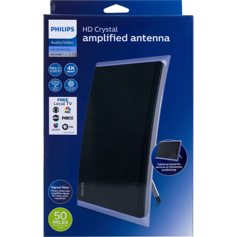 Philips Crystal HD Indoor Amplified TV Antenna with 6' Coaxial Cable