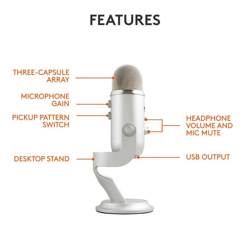 slide 6 of 11, Blue Microphones Blue Microphone - Yeti Silver: Studio USB Condenser for PC, 1 ct