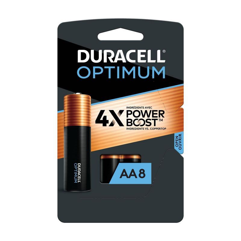 slide 1 of 6, Duracell Optimum AA Batteries - 8pk Alkaline Battery with Resealable Tray, 8 ct