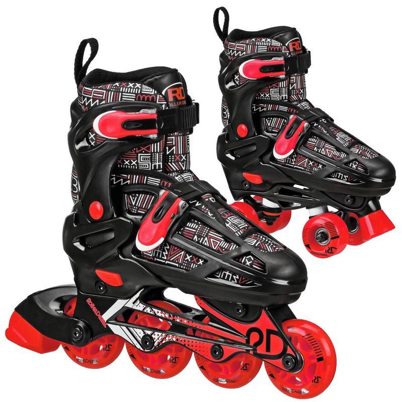 slide 1 of 1, Roller Derby Caspian Kids' Adjustable Inline-Quad Combo Skates - Black (3-6), 1 ct