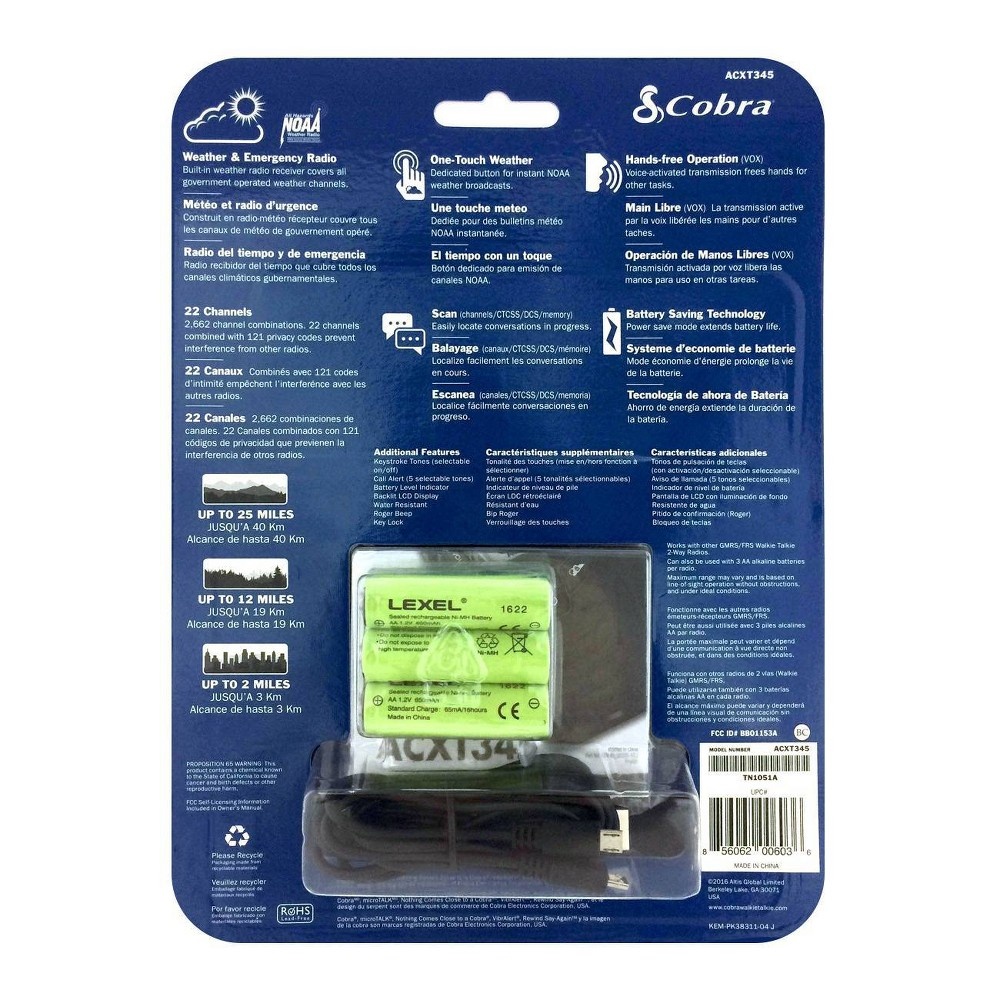 slide 5 of 8, Cobra 25-Mile Walkie Talkies 2 Pk (ACXT345), 2 ct