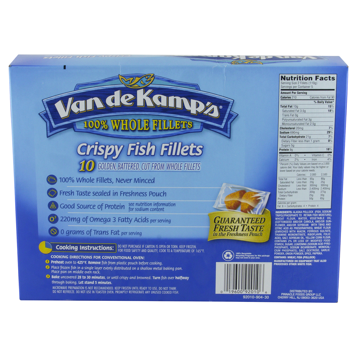 slide 2 of 2, Van de Kamp's Crispy Battered 100% Whole Fish Fillets, Frozen, 19.45 oz. 10-Count, 10 ct