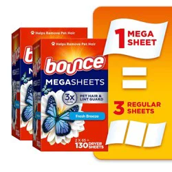 Bounce Pet Hair & Lint Guard Mega Dryer Sheets - Fresh Breeze - 130ct