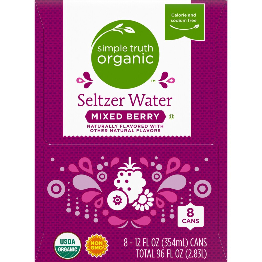 slide 2 of 5, Simple Truth Organic Naturally Flavored Mixed Berry Seltzer Water, 8 ct; 12 fl oz