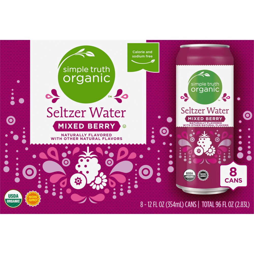 slide 3 of 5, Simple Truth Organic Naturally Flavored Mixed Berry Seltzer Water, 8 ct; 12 fl oz